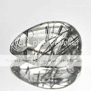 2.18 White with Black Needles Rutile Quartz Pear Cabochon- Gorgeous!