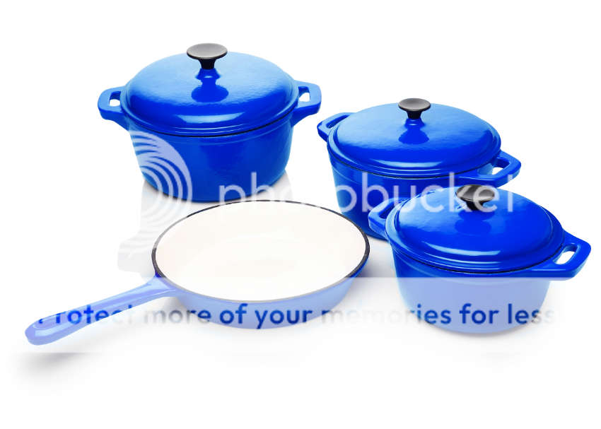Rystel Seven Piece Cast Iron Enamel Cookware Pot Set Blue