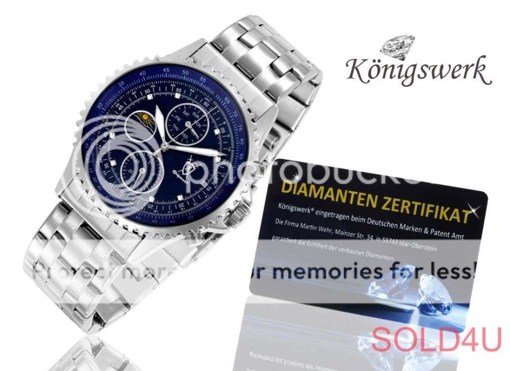 Original German Luxury Konigswerk Argos steel band - Blue Diamond Clock