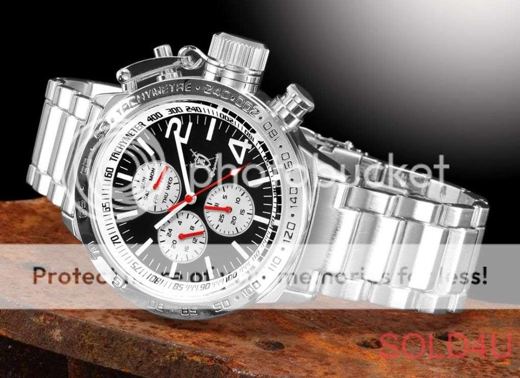 Original German Luxury Konigswerk Clock Licinius metal band Black White - Crown with Screw-XXXL