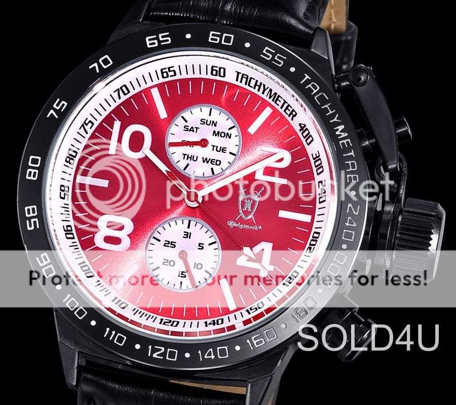 Original German Luxury Konigswerk Clock Licinius leather -  GUN  RED METALLIC -  XXXL