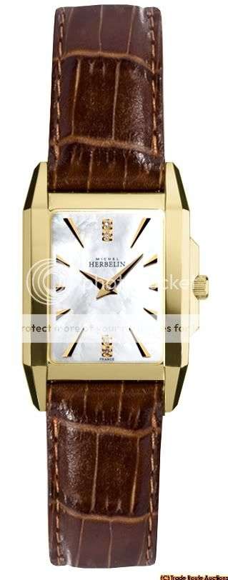 MICHEL HERBELIN Womens 18CT Gold Plated Leather Strap Watch 17170/P59GO *** R 8,000-00 ***