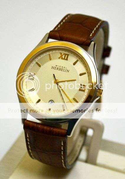 MICHEL HERBELIN MENS LEATHER BAND DATE WATCH  *** R 7,000-00 ***