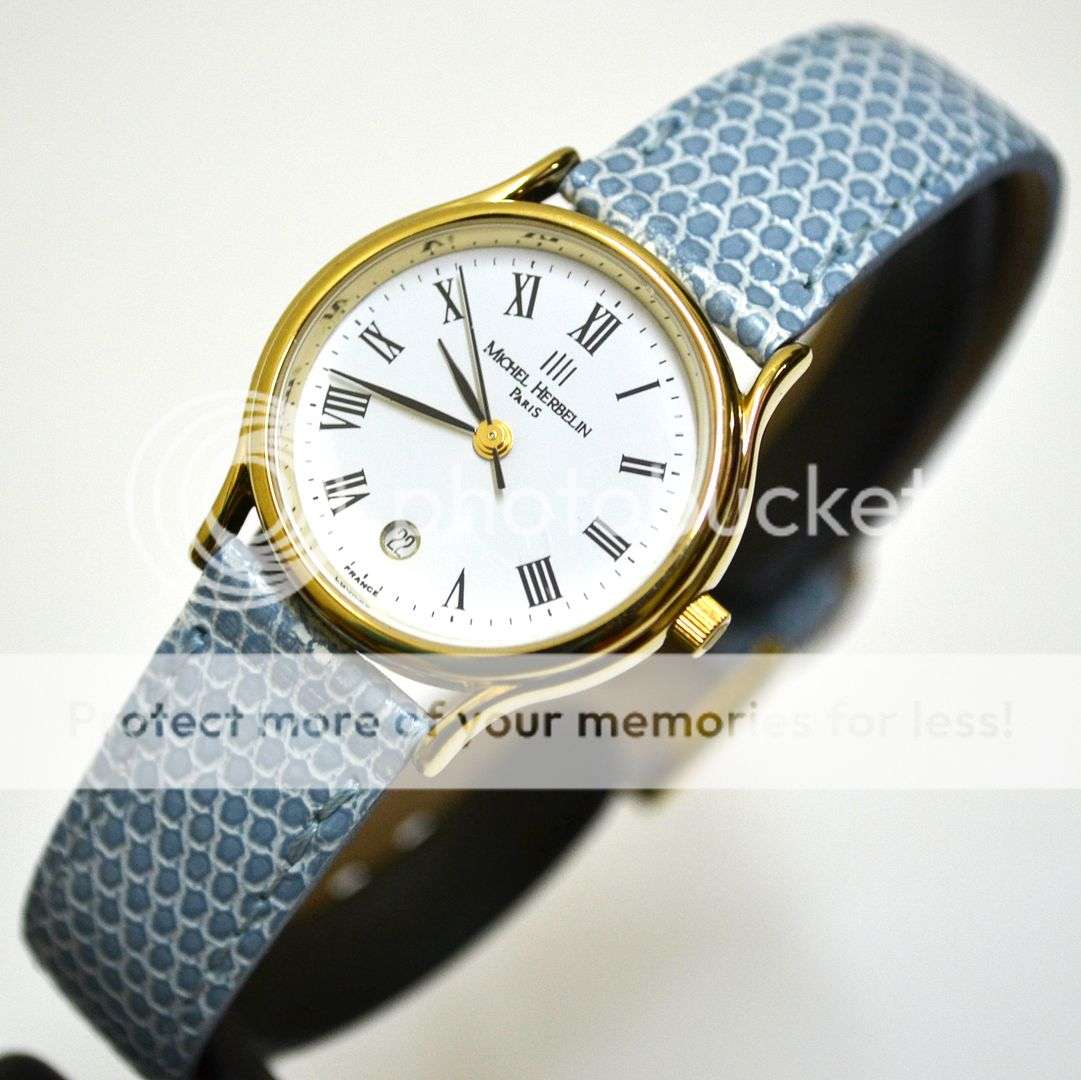 Michel Herbelin Womens Gold Plated Blue Leather Band  Watch 12821/P01- *** R 8,000-00 *** - DEMO