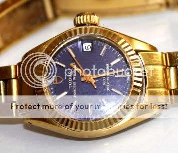 ROLEX TUDOR PRINCESS OYSTERDATE BLUE DIAL SOLID GOLD BEZEL - ROTOR SELF WINDING - LADIES WATCH