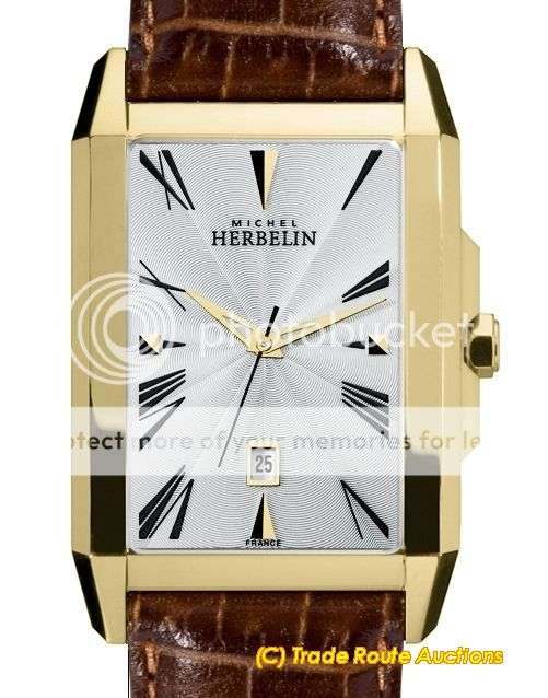 MICHEL HERBELIN MENS KHARGA 18CT Gold Plated Leather Strap Watch 12472/P08GO *** R 12,000-00 ***