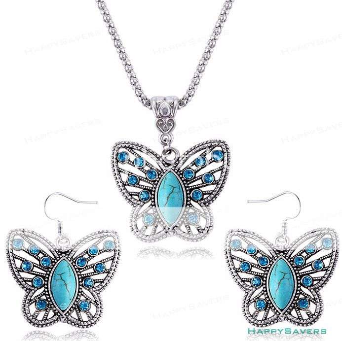 Stunning Unusual Vintage Looking Butterfly Necklace & Earring Set
