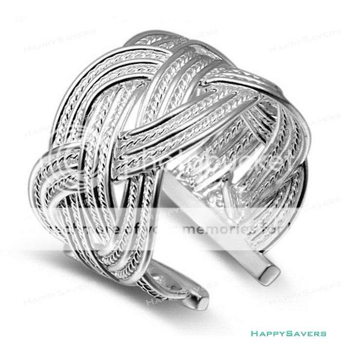 Sterling Silver Elegant Corssing Band Open Adjustable Ring