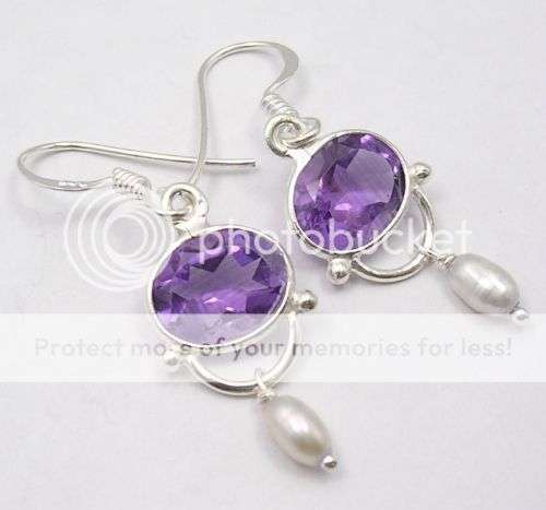 ELEGANT & CLASSIC 100% GENUINE AMETHYST AND PEARL EARRINGS SET IN 925 STERLING SILVER