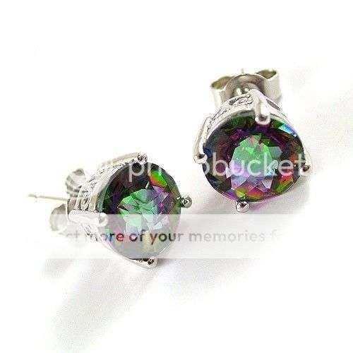 3.8CT. GENUINE MYSTIC RAINBOW TOPAZ SOLID 925 STERLING SILVER STUD EARRINGS