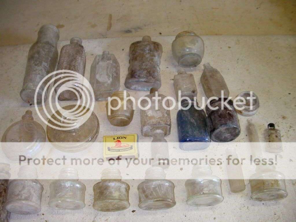 Variety of antique bottle + ink bottles R10. start bid
