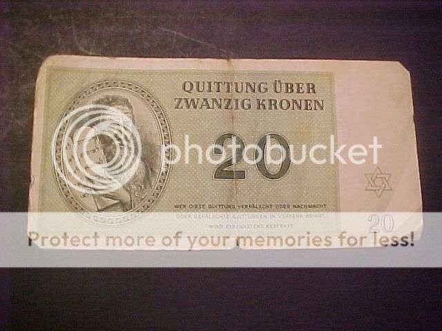 Jewish Concentration Camp Ghetto Currency THERESIENSTADT 1943