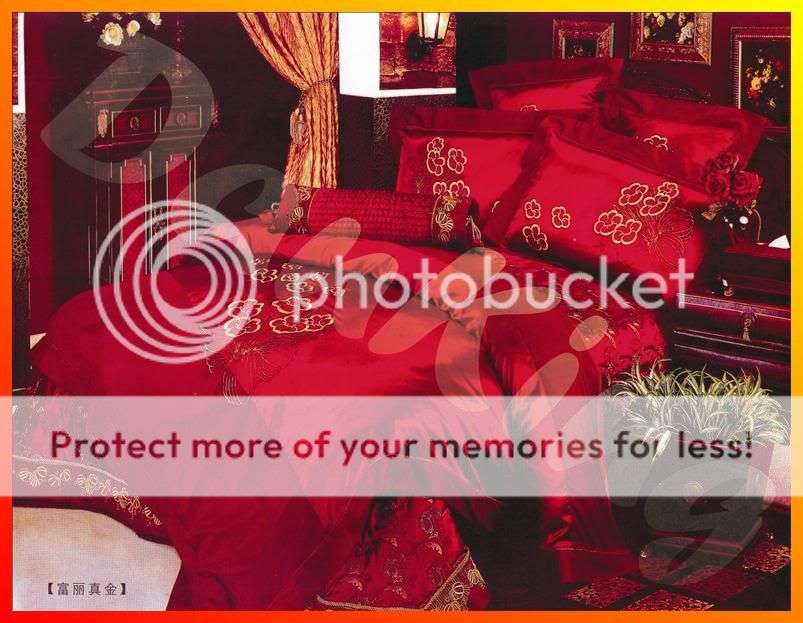 8 Piece Quality Satin Bed Linen - Queen Size - Burgundy Red Duvet Set