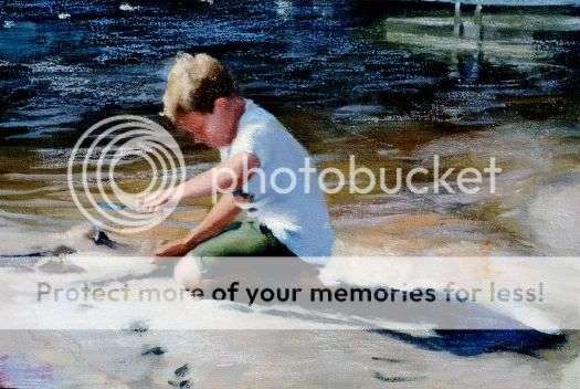 R1 NO RESERVE YOUNG BOY AT THE BEACH BEAUTIFUL OIL PAINTING SIGNED BY THE ARTIST GREAT ART