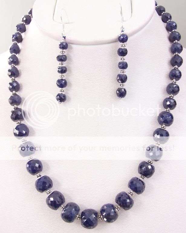 Designer  450cts Blue Sapphire necklace with 925 silver beads