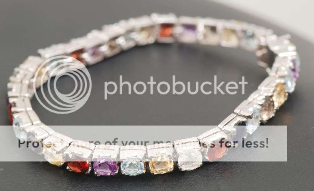 925 Sterling Silver Multi-Gemstone Bracelet - Amethyst, Garnet, Citrine, Blue Topaz, Iolite - All Ge