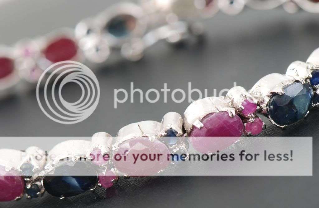 Natural 925 Silver Untreated Africa Ruby & Blue Sapphire Gemstone Bracelet