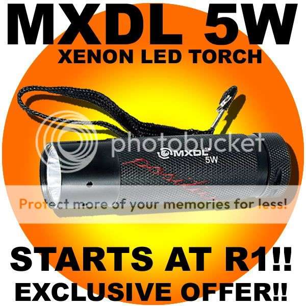 STARTS AT R1!! MXDL- 5W XENON LED TORCH RETAIL R 299!!!