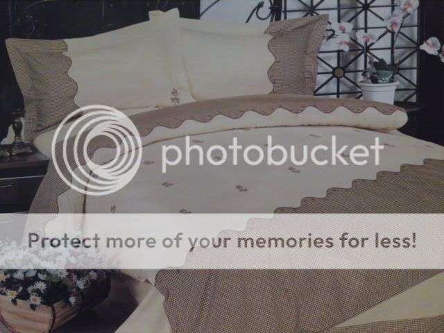 Light Brown and Beige Checked 6 Pc Embroidered Duvet Set