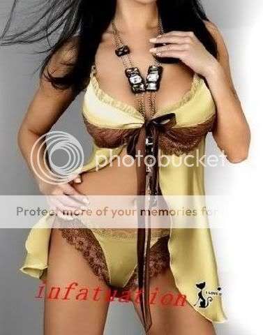 SEXY Gold & Brown LACE-UP BABYDOLL LINGERIE + Panty