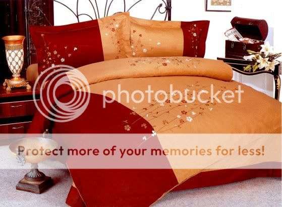 Red and Beige Embroidered Duvet Set