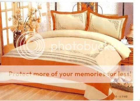 Burnt Orange & Beige Fully Embroidered 6 Pc Duvet set