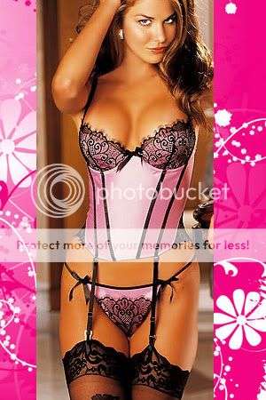 Satin corset pink bustier with g string Stockings not included
