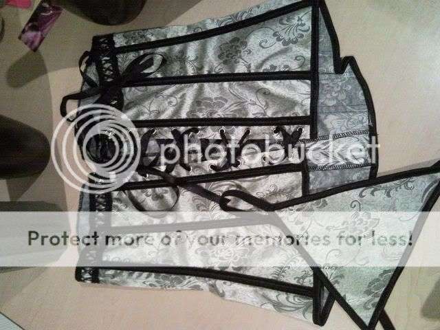 Sexy grey and black corset and g string