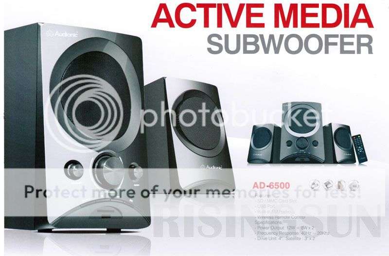 AUDIONIC *AD6500* SPEAKERS WITH BUILTIN MP3 PLAYER, FM RADIO, CARD READER, USB, REMOTE (NEW)