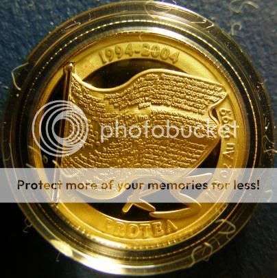 2004 - TEN YEARS OF DEMOCRACY - 1/10 oz  24 ct PROOF GOLD COIN  EXTREAMLY SCARCE!