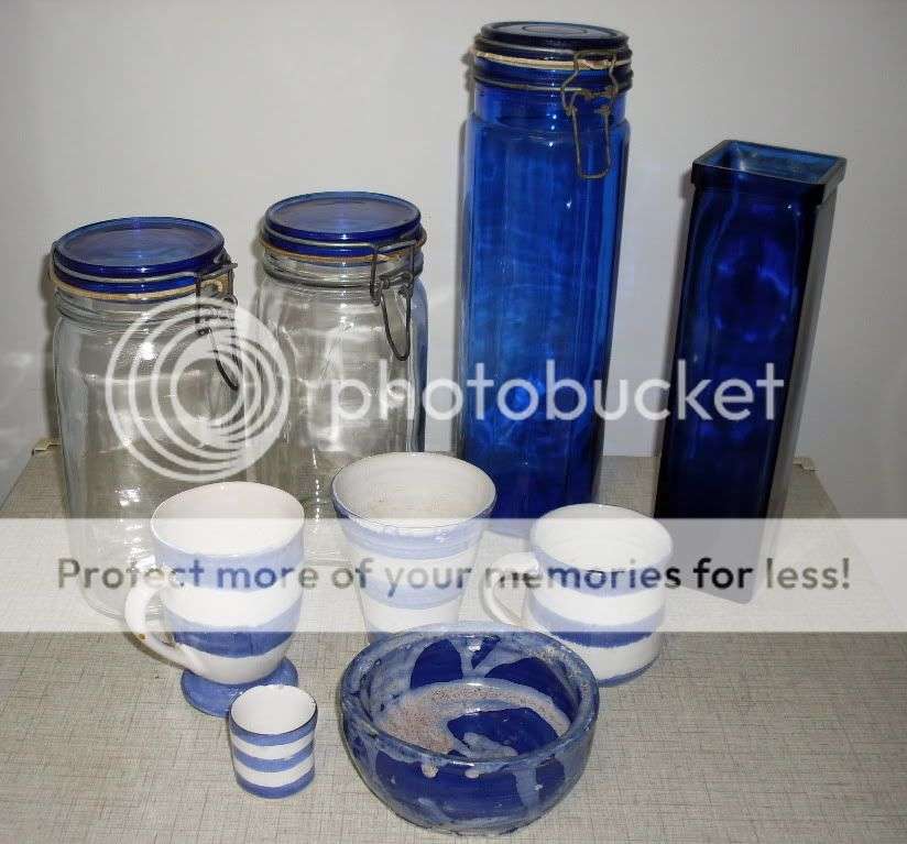 Pottery and Glass set - Blue and White