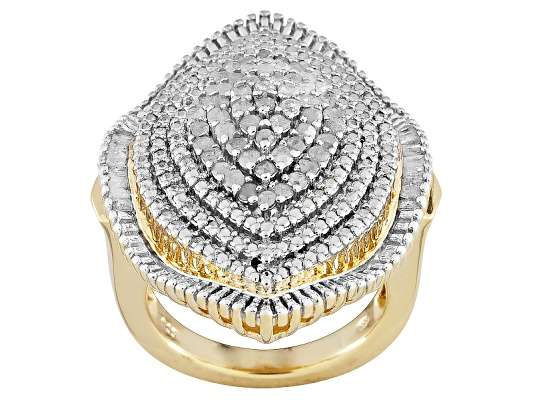 ***1 IN STOCK***Genuine Diamond 1.00ctw Round And Baguette In 18k Yellow Gold Cluster Ring