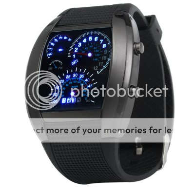 Dashboard Style Blue LED Car Watch with Arch Dial and Silicon Watch Band  -  BLACK