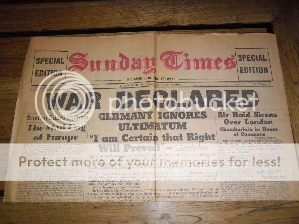 Sunday Times News Paper 3 September 1939 War declared Germany Ignores Ultimatum