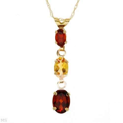 1.50ctw Citrine and Garnet 1.00g 10K Yellow Gold Necklace