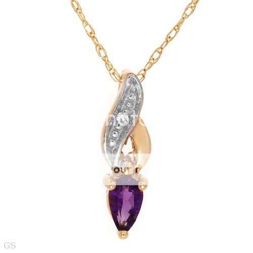 0.18ctw Diamond and Amethyst 1.20g 10K Yellow Gold Necklace