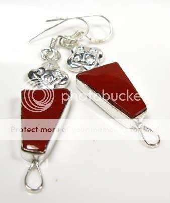 RED-BRICK JASPER SILVER EARRINGS,2 1/4"
