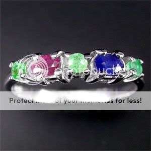 GENUINE SAPPHIRE RUBY & EMERALD GEMS 925 SILVER RING
