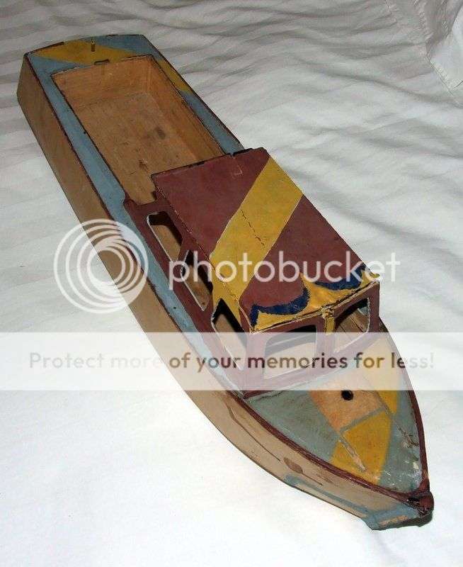 Vintage partially complete wood motor boat hull, c1950s, 660mm long!