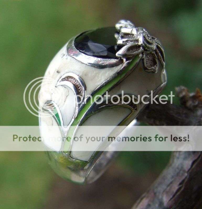 925 silver and enamel ring with tourmaline signed by Montreal designer David Sigal - Size K.