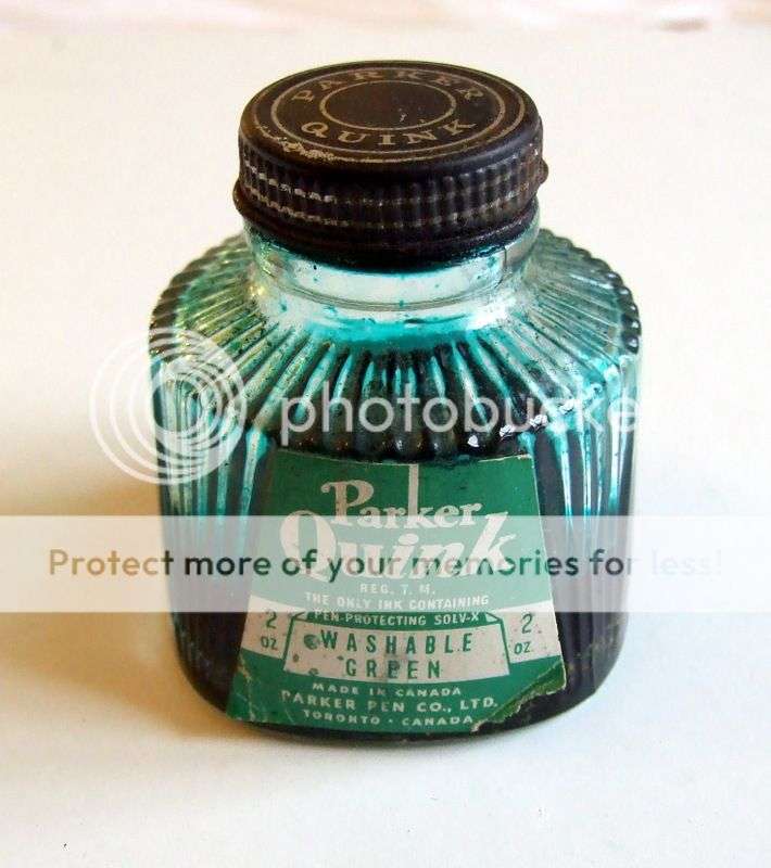 Vintage bottle of Parker Quink (Canada) washable green ink,