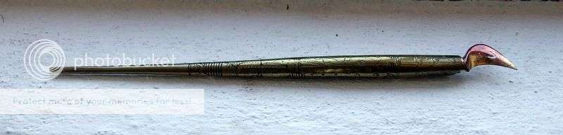 Beautiful  engraved brass dipping caligraphy pen with rare William Mitchell's Fine Large Oblique nib