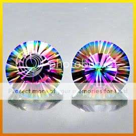 STUNNING! AAA 4.98Cts**(2 Pcs)**Round Concave Cut  Natural Rainbow Mystic Quartz PAIR  - Exact Pics!