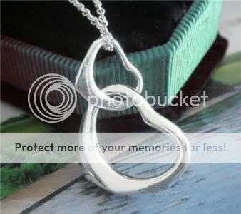 Stunning Sterling Silver Double Heart Pendant Necklace!