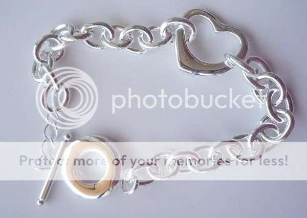 Stunning 925 Sterling Silver Open Heart Toggle Bracelet