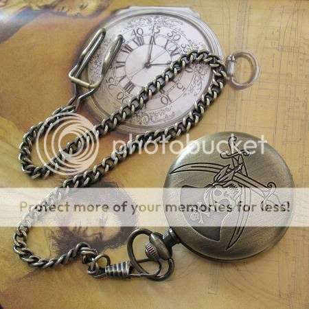 Antique Style Copper Skull Case Mens Watch Chain