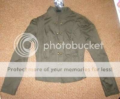 Khaki military style jacket with round copper buttons. BRAND NEW!