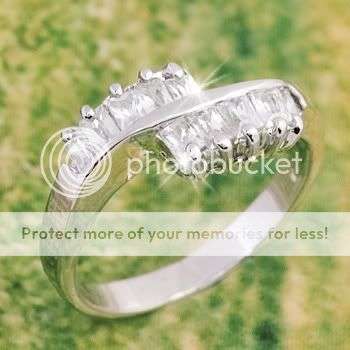 R135 Beautiful  10 Stone Radiant Cut Engagement Silver Ring Size 7