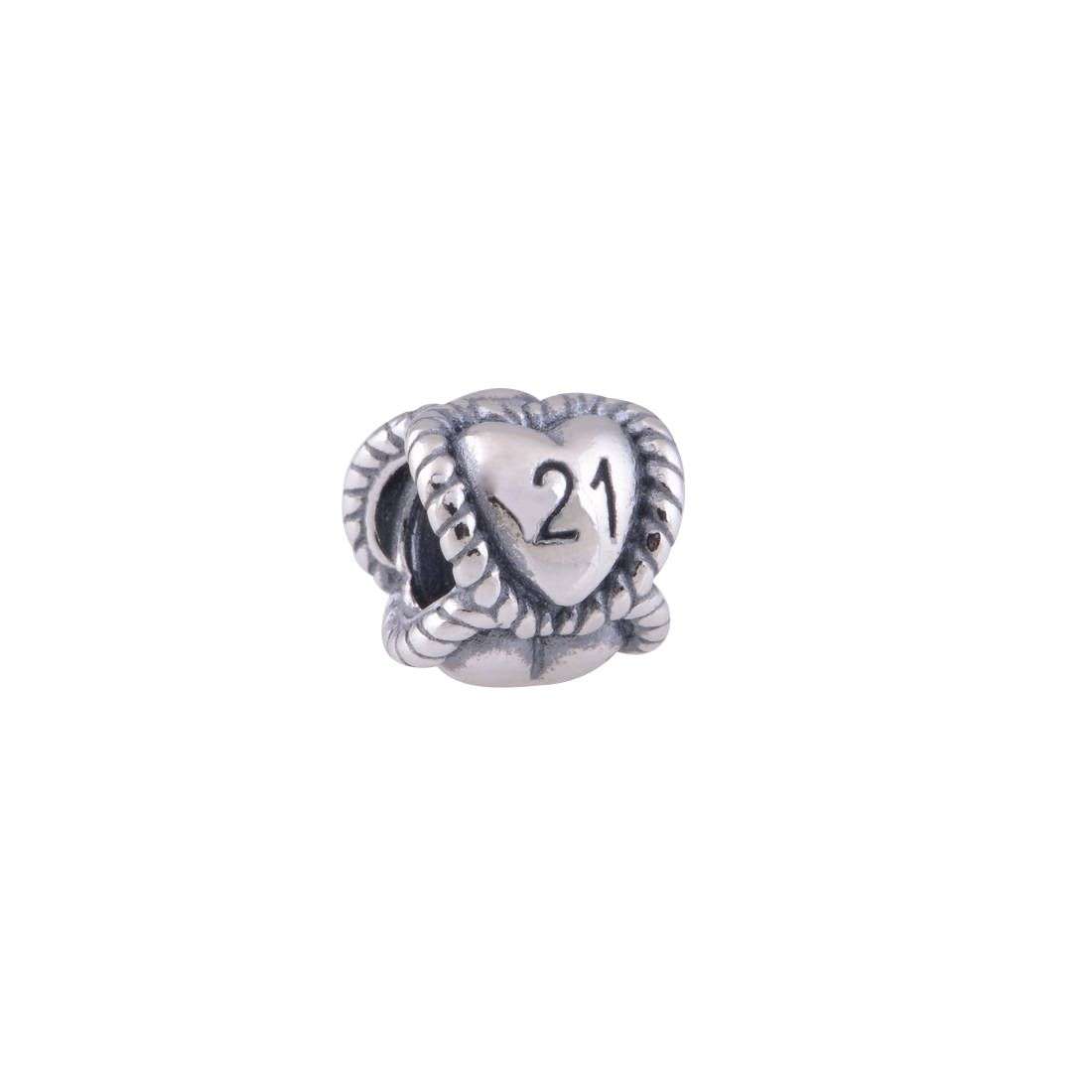 Fits Pandora - Solid 925 Sterling Silver 21 Birthday Milestone Threaded Charm