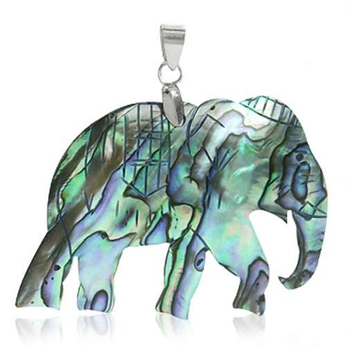 **175 FULLY INSURED INTL SHIPPING**HUGE Abalone/Paua Shell 925 Sterling Silver ELEPHANT Pendant